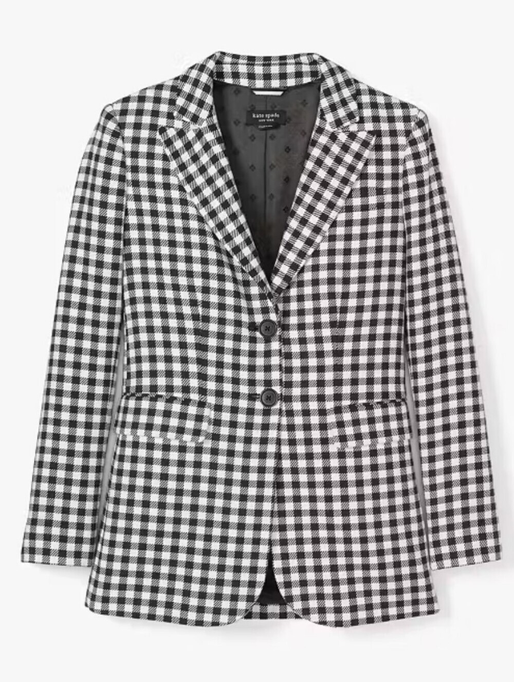 Kate Spade New York Spring Gingham Cotton Blazer Lined Black & White Jacket
